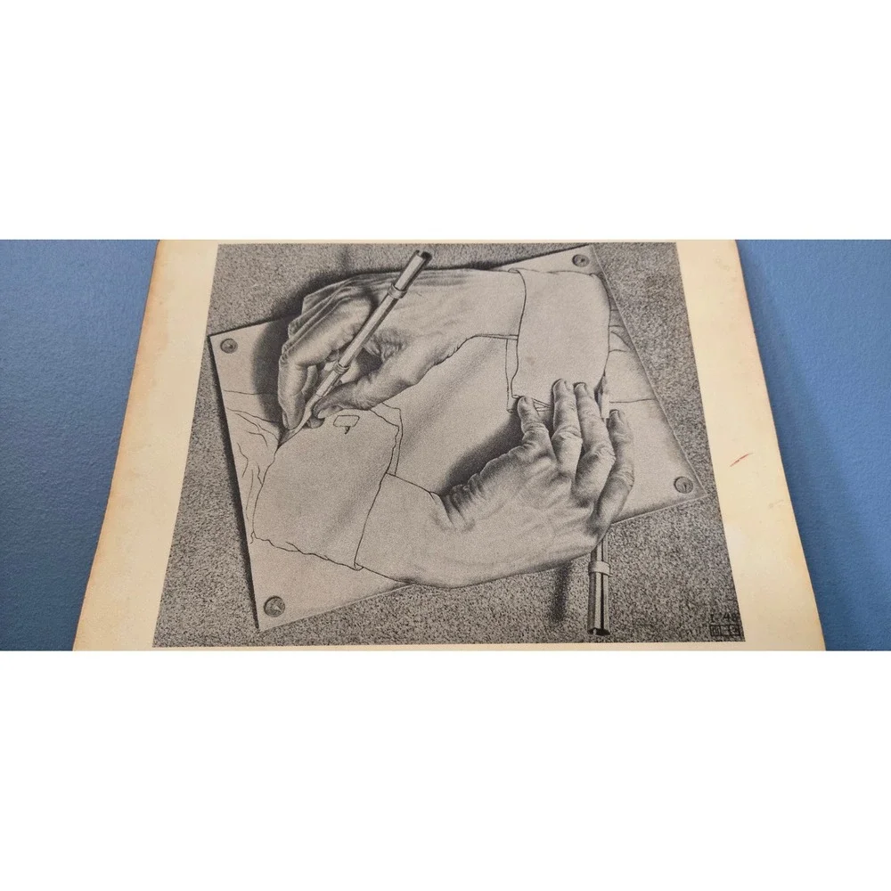 Vintage MC Escher Drawing Hands Mouse Pad Computer Expressions Art Print 1943